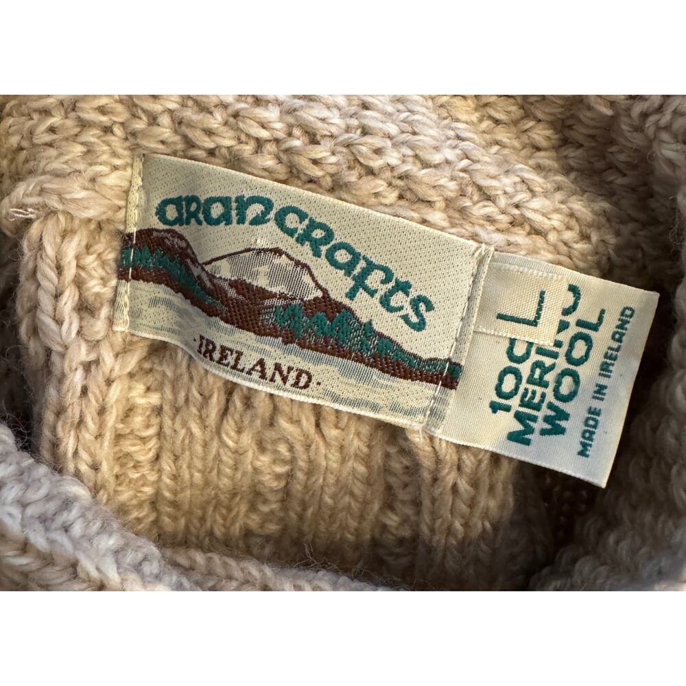 ARAN CRAFTS Vintage Chunky Knit Buttons Cardigan Cable Knit Fisherman Size L - Picture 5 of 7